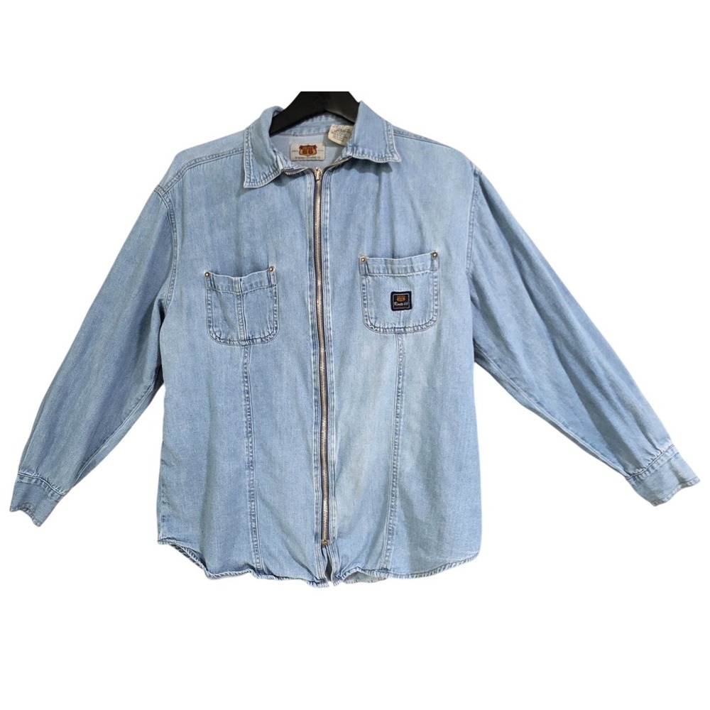 Route 66 Zip Up Denim Jacket‎ Mens Large Light Blue  Vintage 90 Workwear